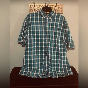 Chaps Teal and Navy Plaid Button Down Shirt